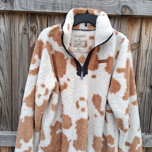 Simply Southern Cozy Brown and Cream Sherpa Pullover - Picture 2 of 4